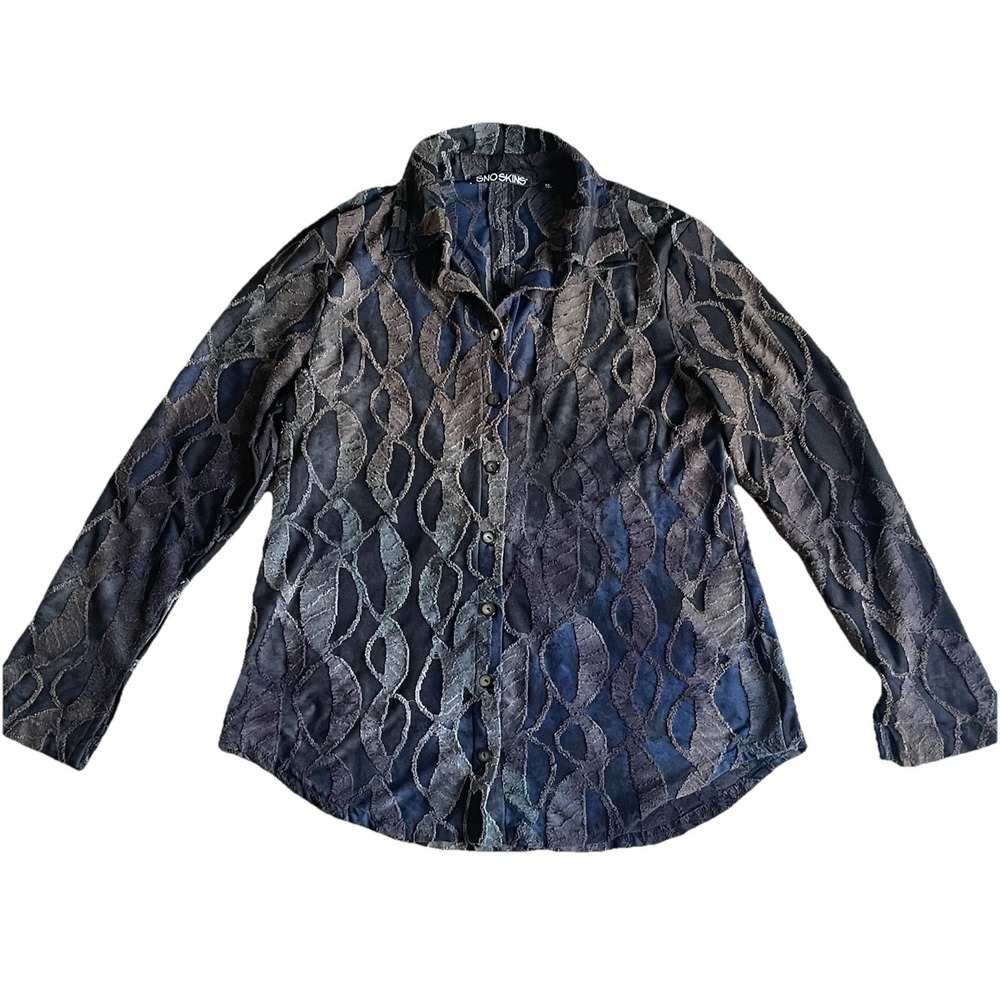 Snoskins Women's Medium Textured Burnout Button Front Blouse Shirt Whimsy Goth